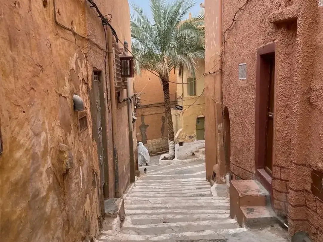 The blue-washed houses of the M'Zab Valley at dusk